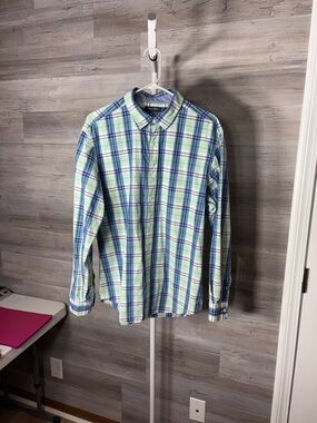 Nautica Green & Blue Plaid Cotton Button-Up Shirt 2054